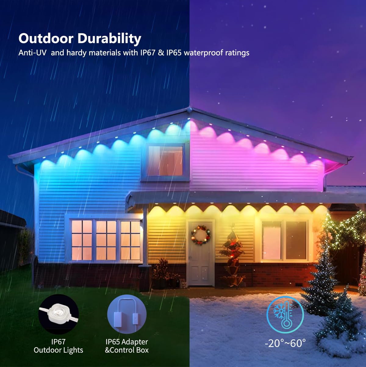 Luci di Festa RGBIC 15M permanente 24V con 47 modalità Impermeabile IP67 30 LEDs Chain Light Music Sync da APP Bluetooth per esterno e interno