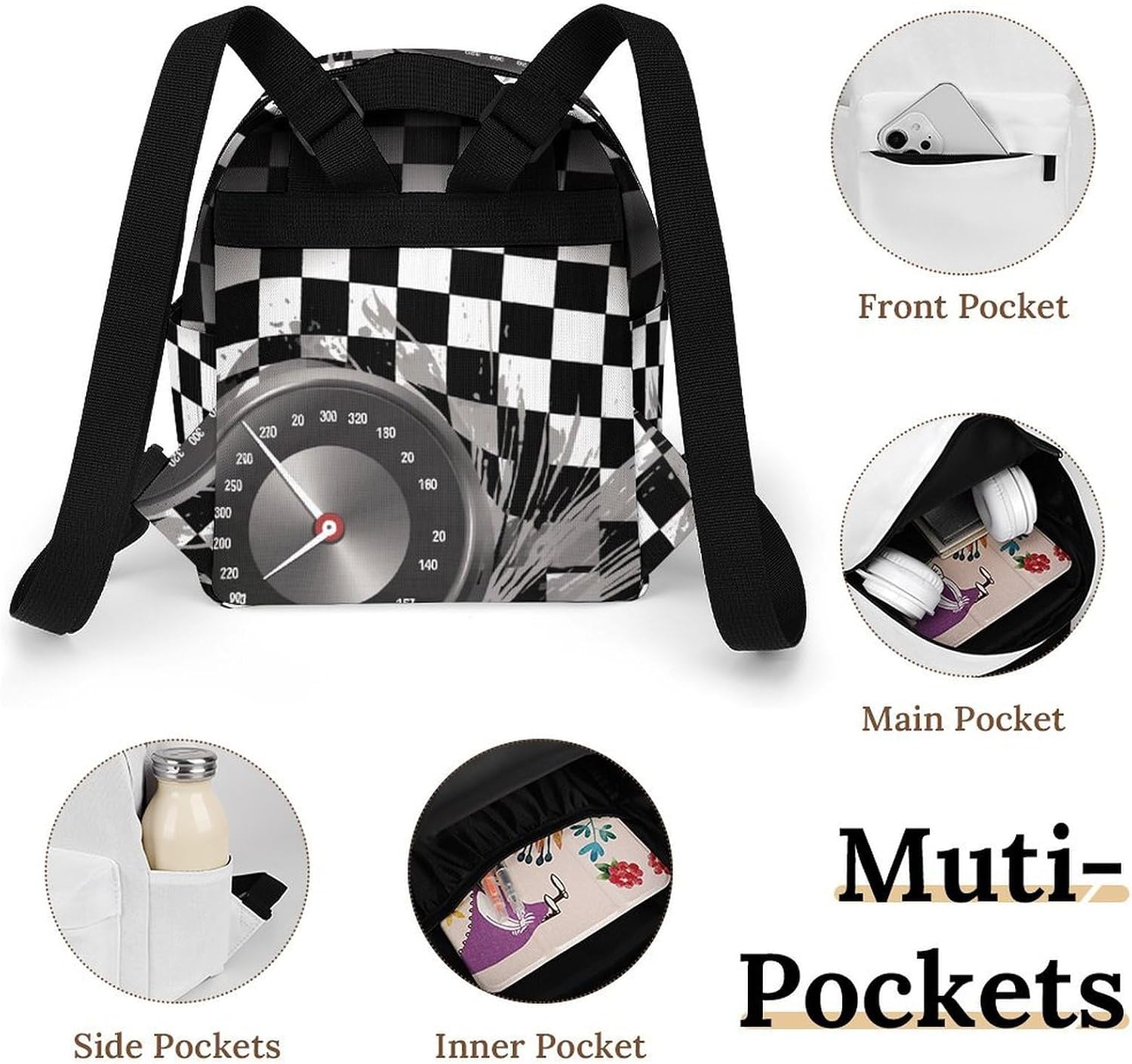 Waterproof Mini Backpack for Women - 10 Inch Oxford Lightweight Daypack Cute Bag Small Daypack Checkered Flag Racing Small Backpack Purse for Travel Work Weekender