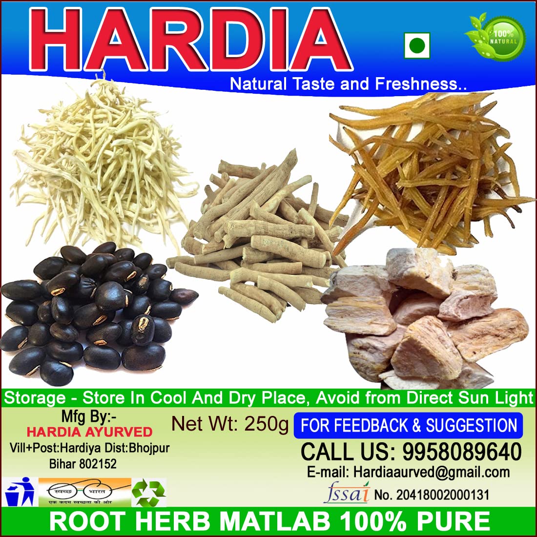 Ashwagandha shatavari vidharikand kaunch beej safed musli whole root herb 250gm combo pack 50g each