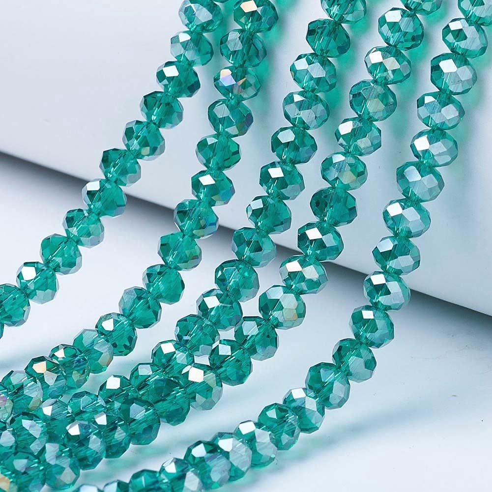 Cheriswelry 10 Strands Faceted Rondelle Glass Beads 8mm Transparent AB Color Plated Abacus Spacers Beads for Jewellery Bracelet Necklace Making Dark Cyan