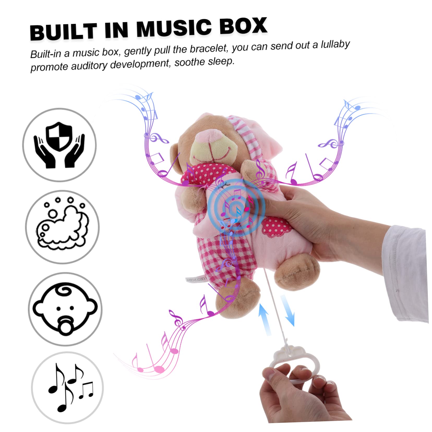 Toyvian 2pièces Doudou Musical pour Ours Apaisant avec Mobile Musical pour Sommeil Et Jeu Berceau