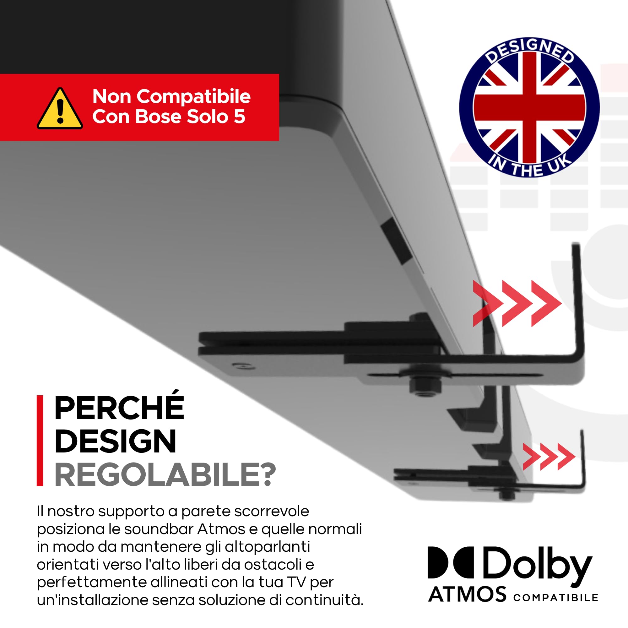 Soundbar Smart 300 500 550 600 700 900 Lifestyle Ultra Supporto da Parete per Bose 300/500/550/600/700/900 Ultra, Smart Sound Bar TV Speaker, Regolabile Supporto per Montaggio Sotto la TV, Nero
