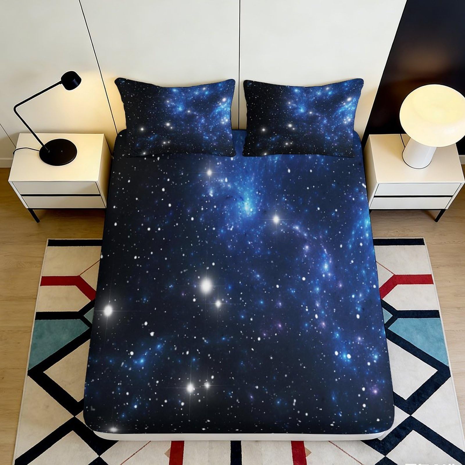 3D Printed Galaxy Starry Sky Fitted Sheet Microfiber Soft Breathable Cosmic Nebula Mattress Cover for Bedroom Dormitory Guest Room Mattress Protection 200x200x25cm