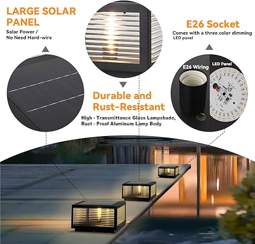Miniatura 5 de Luces solares para postes al aire libre, de lujo, modernas, con tapa de poste solar, luz de columna de cubierta de valla con IP65, luces de pilar