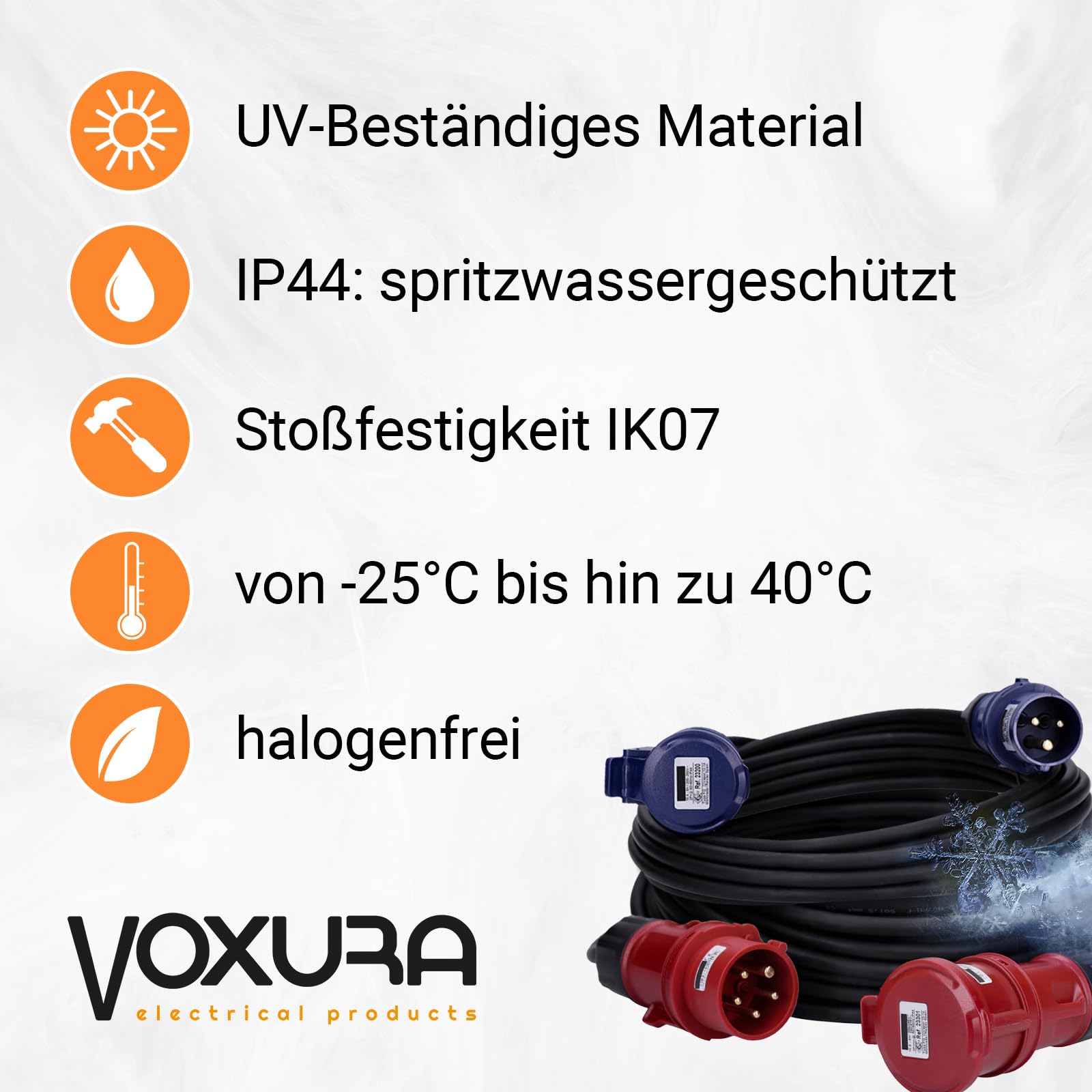 Voxura CEE-Kabel Verlängerungskabel Starkstromkabel 5-polig 400V H07RN-F 5G 2,5 16/5 16A IP44 Starkstrom 5m