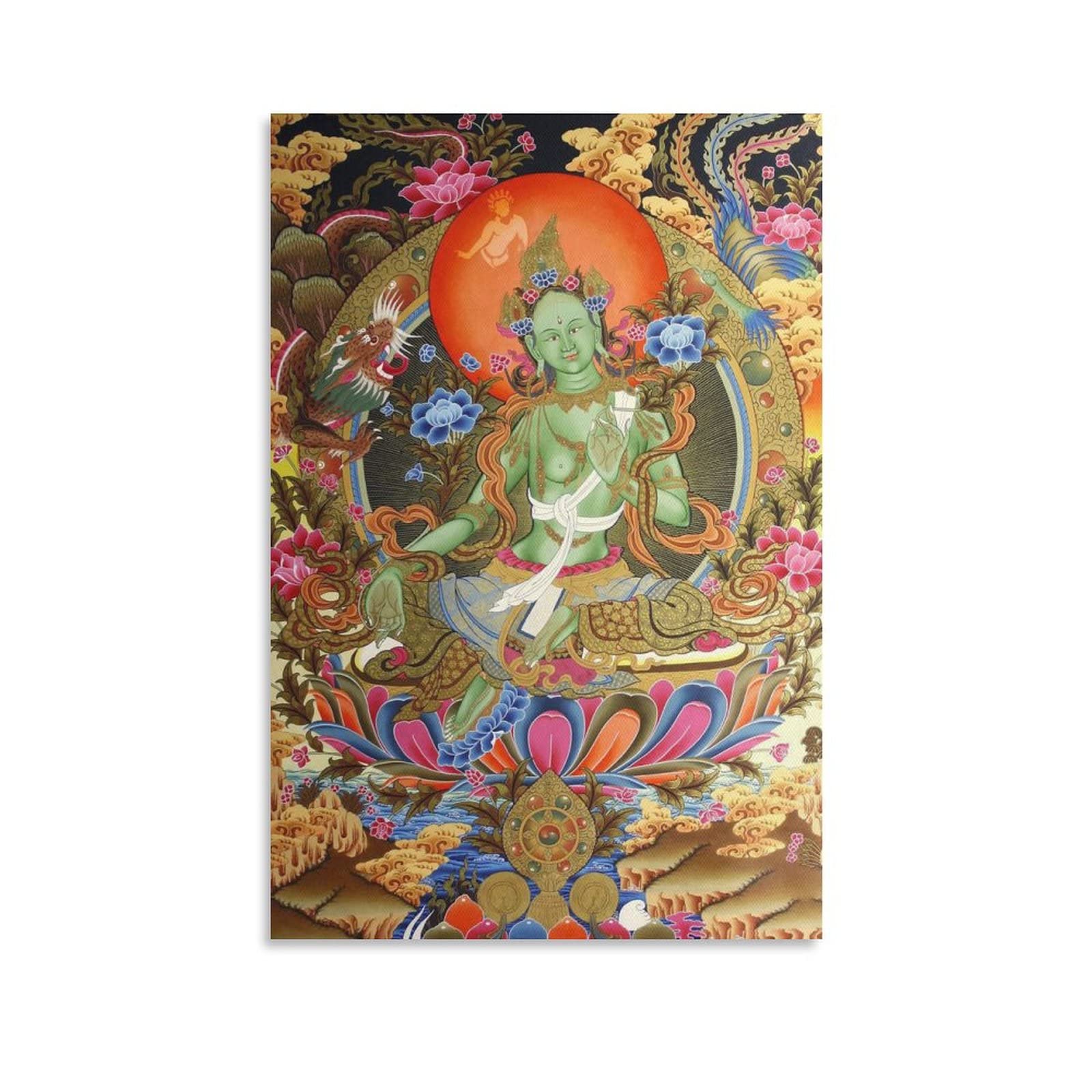 Green Tara Buddhism Religion Meditation Poster Buddha Bodhisattva Wall Art Poster Gifts Bedroom Home Decor Picture Canvas Painting Posters 24x36inch(60x90cm)