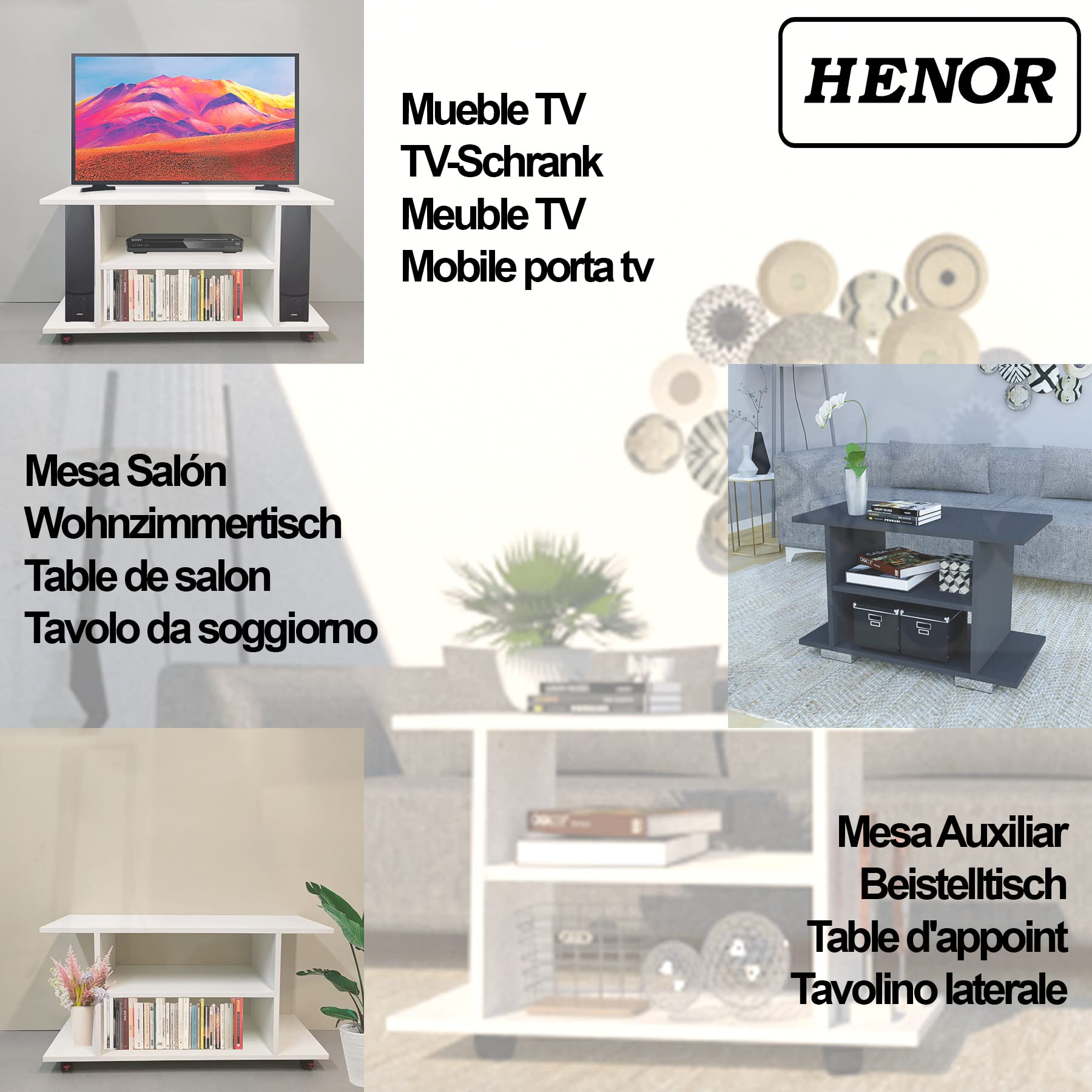Henor Tavolo su Ruote. Legno 80 x 40 x 52.5 cm. Con Rotazione 360 e Freno. Grafite