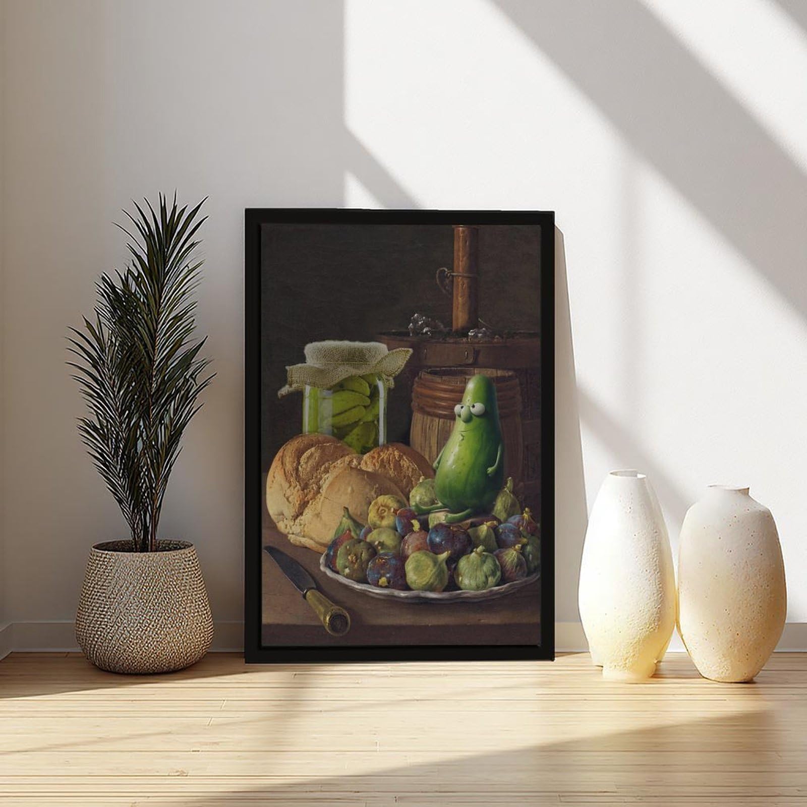 Ölgemälde "Eingelegte Gurken, verwandelt in Retro-Ölgemälde", einzigartige Küchendekoration, Leinwandposter, Wandkunst, Druck, Bild, Gemälde für Wohnzimmer, Schlafzimmer, Dekoration, 50,8 x 76,2 cm (L