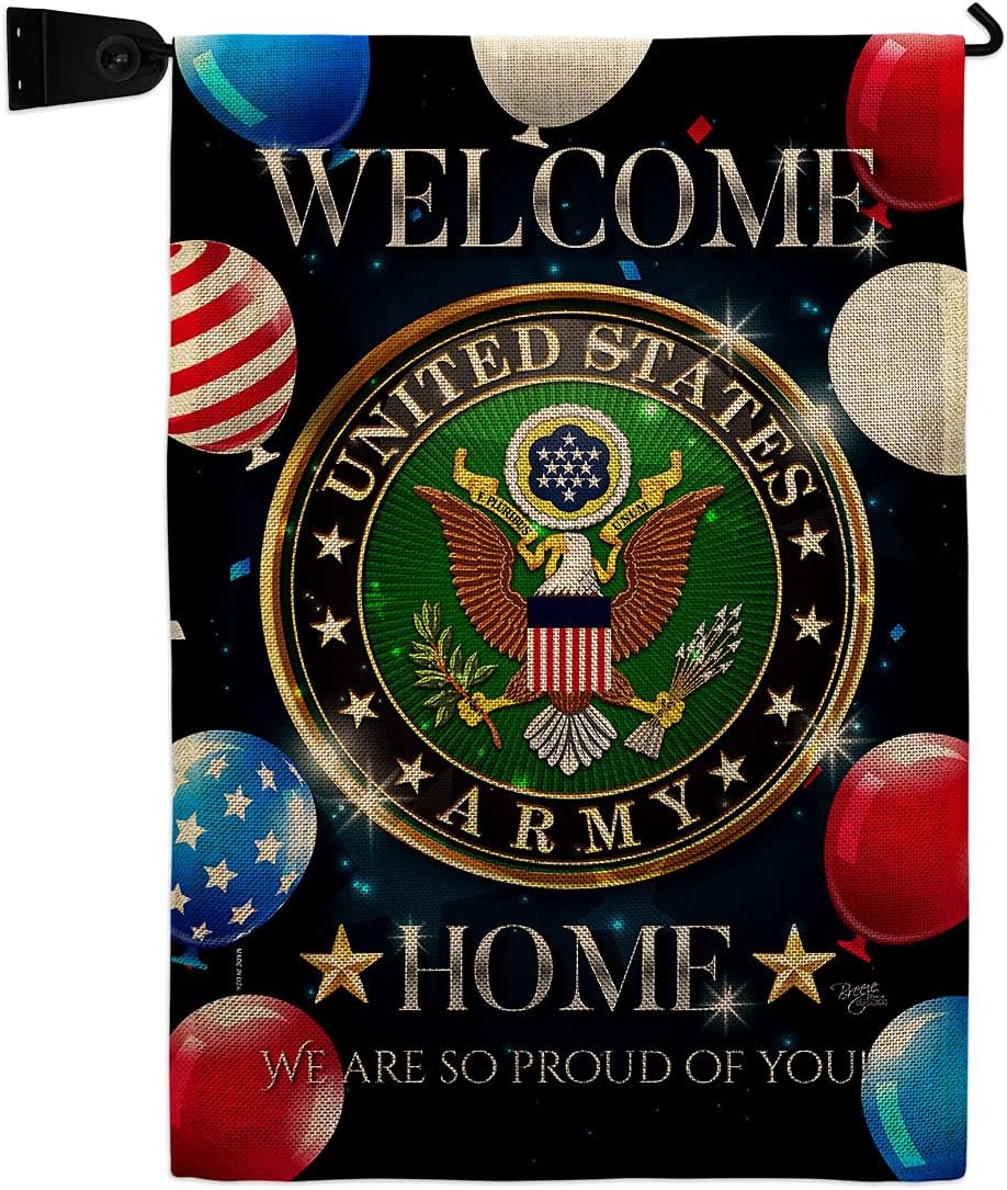Army Welcome Home Burlap Garden Flag Armed Forces Rangers United State American Military Veteran Retire Official Small Decorative Gift Yard House Banner Double-Sided Made In USA 13 X 18.5