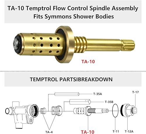 Miniatura 2 de Conjunto de husillo de control de flujo Temptrol TA-10 para cuerpos de ducha Symmons - se adapta a válvulas de ducha Temptrol