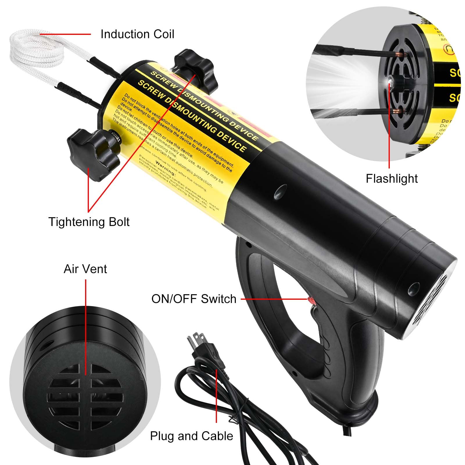 Magnetic Induction Heater Kit, Handheld Bolt Removal Tool, Bolt Buster Automotive Flameless Heating Kit for Rusty Screw Removing,1500W 110V