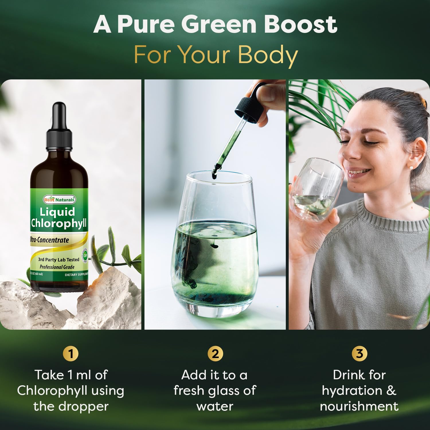 Best Naturals Liquid Chlorophyll Drops 50 mg, 2 Fl Oz, Natural Detox Supplement, Supports Energy, Digestion & Skin Health, Vegan, Non-GMO, Easy Absorption Liquid Chlorophyll Supplement — Amazon image 3