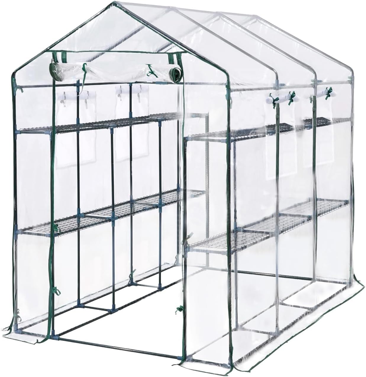 56 x 85 x 77 Inch Walk-in Greenhouse for Outdoors, Heavy Duty PE Cover with Mesh Side Windows, 8 Shelves, Large Portable Greenhouse for Garden Patio Backyard