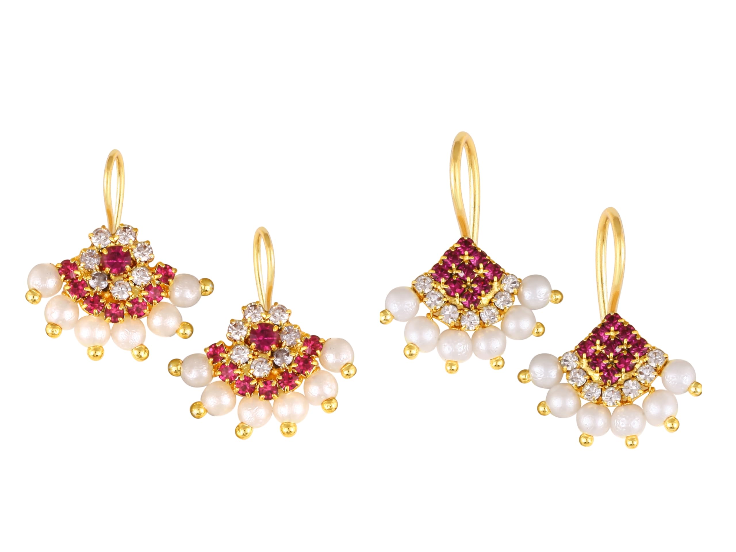 Vivastri's Artificial CZ Stones and Pearls Press Bugadi Earrings for Women and Girls -VIVA1025-1026BUGADI-Pink-picture-39