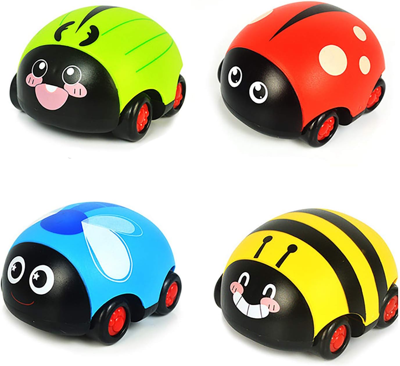 SUPFANS 4PCS Ladybug Beetle Double Pull-back Cars Toddler Toys for 6 Months 1 2 3 Years Old Boys Girls Exercise Baby's Hand-eye Coordination, Crawl and Grasp Ability