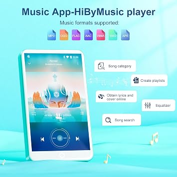 MP3 Player with Bluetooth and WiFi Oilsky 80 GB 4 Inch Android 9.0 MP3 1080P Touchscreen MP4 Player Portable Music Player with Spotify Audible Deezer (Cyan)
