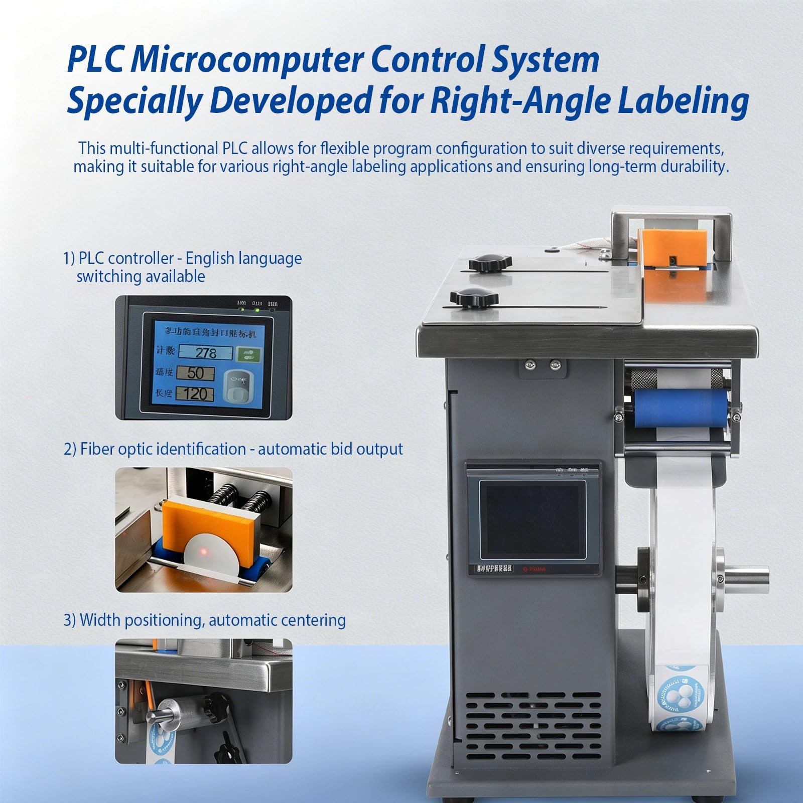 Etichettatrice per Imballaggi Cartone, Macchina Etichettatura Angolo Scatola Semi Automatica per Etichette Trasparenti O Opache Con Applicazione Uniforme
