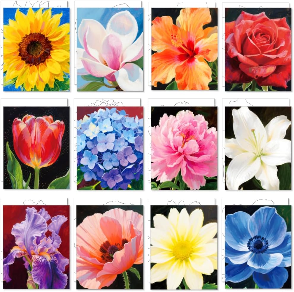 12pcs Pre Drawn Canvas to Paint for Adults, Pre Printed Canvas 8 X 10 Inch, Painting Kits for Adults Home Decor, Ladies Night Party Game, Ready to Paint for Beginners (Flower Close-up)