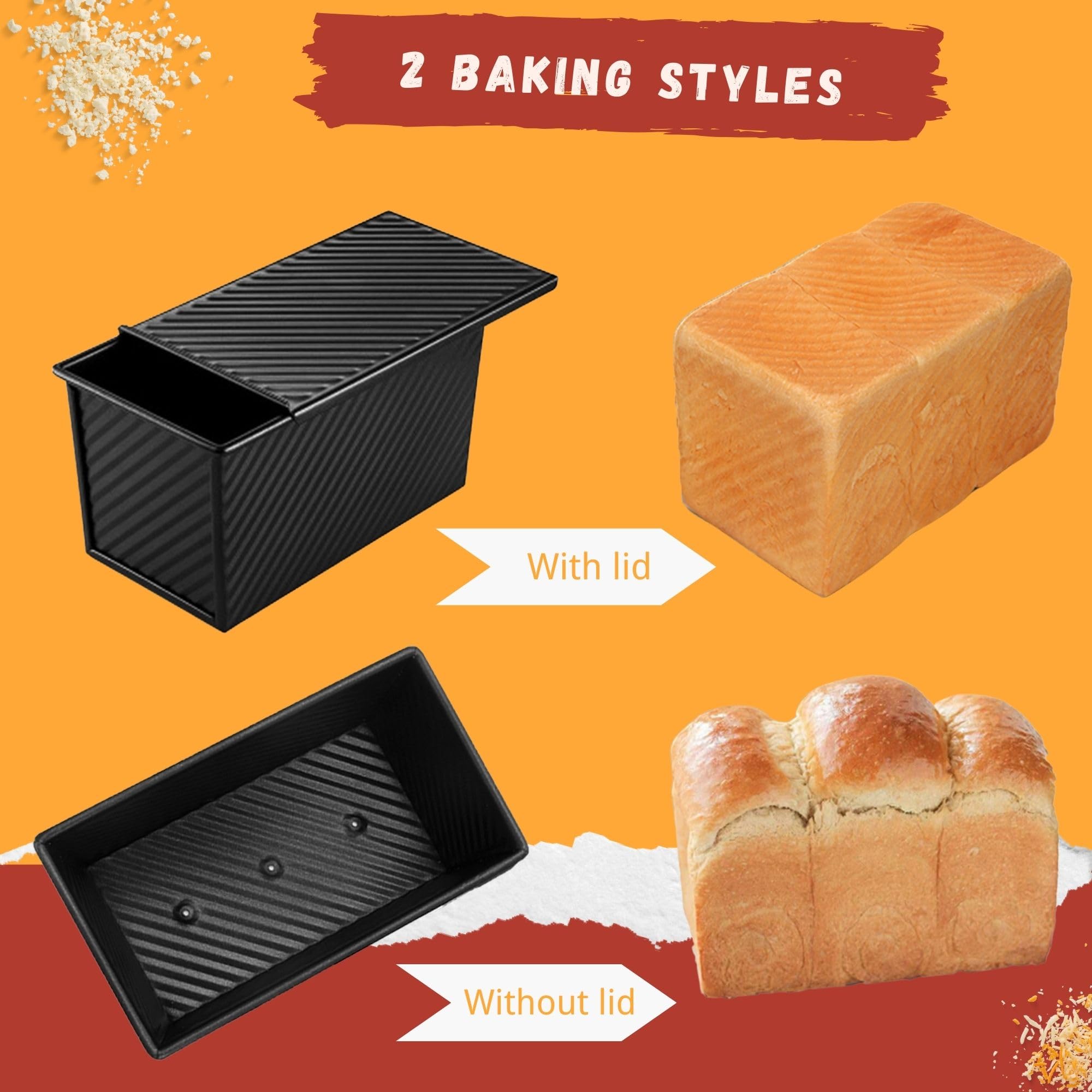 Stampo Per Pane in Cassetta, Toast Stampo per pagnotta con Coperchio, Teglia Antiaderente Per Pane in Cassetta, Toast/Panino/Torta, 450g di Pasta, Nero