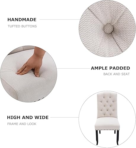 Miniatura 10 de COLAMY Juego de 2 taburetes de bar, taburetes de bar tapizados con patas de madera para cocina, isla de comedor, bar, color beige