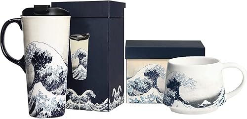 Miniatura 8 de DUSVALLY Taza de café de cerámica, taza de té de porcelana con caja de color, 12 onzas, ola de mar, regalo para mamá Día de la Madre