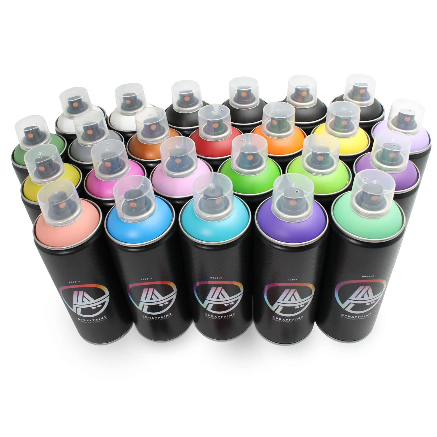 Sprühdosen Set, Paket Multicolor, 24 Spraydosen 400ml + Sprühaufsätze
