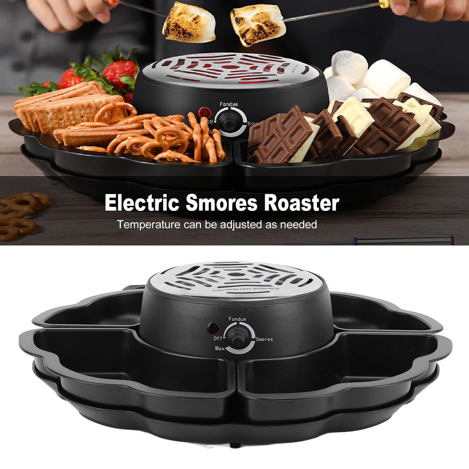 Juego de Ollas Eléctricas para Fondue, Olla para Fondue de Chocolate con 4 Tenedores para Asar y 4 Bandejas para Servir Desmontables, Tostador Eléctrico Smores, Adecuado para
