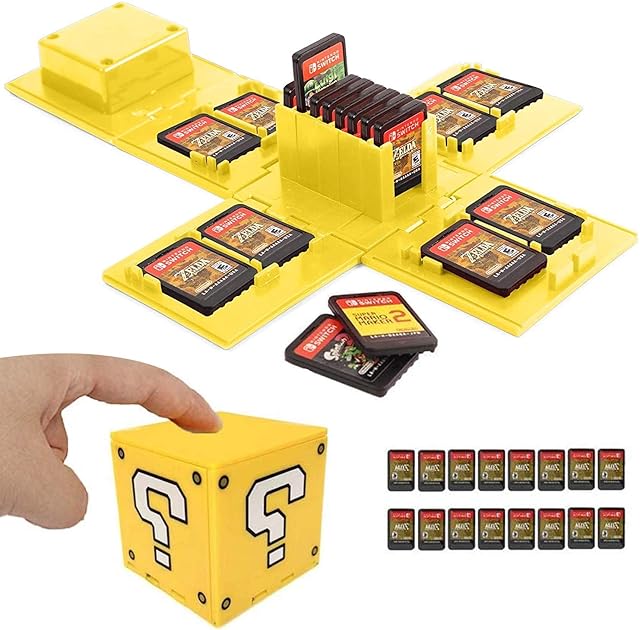 WIKEA Nintendo Switch Memory Card Case, Video Game Card Holder with 16 Game Card Slots (Question Mark?/ Yellow)
