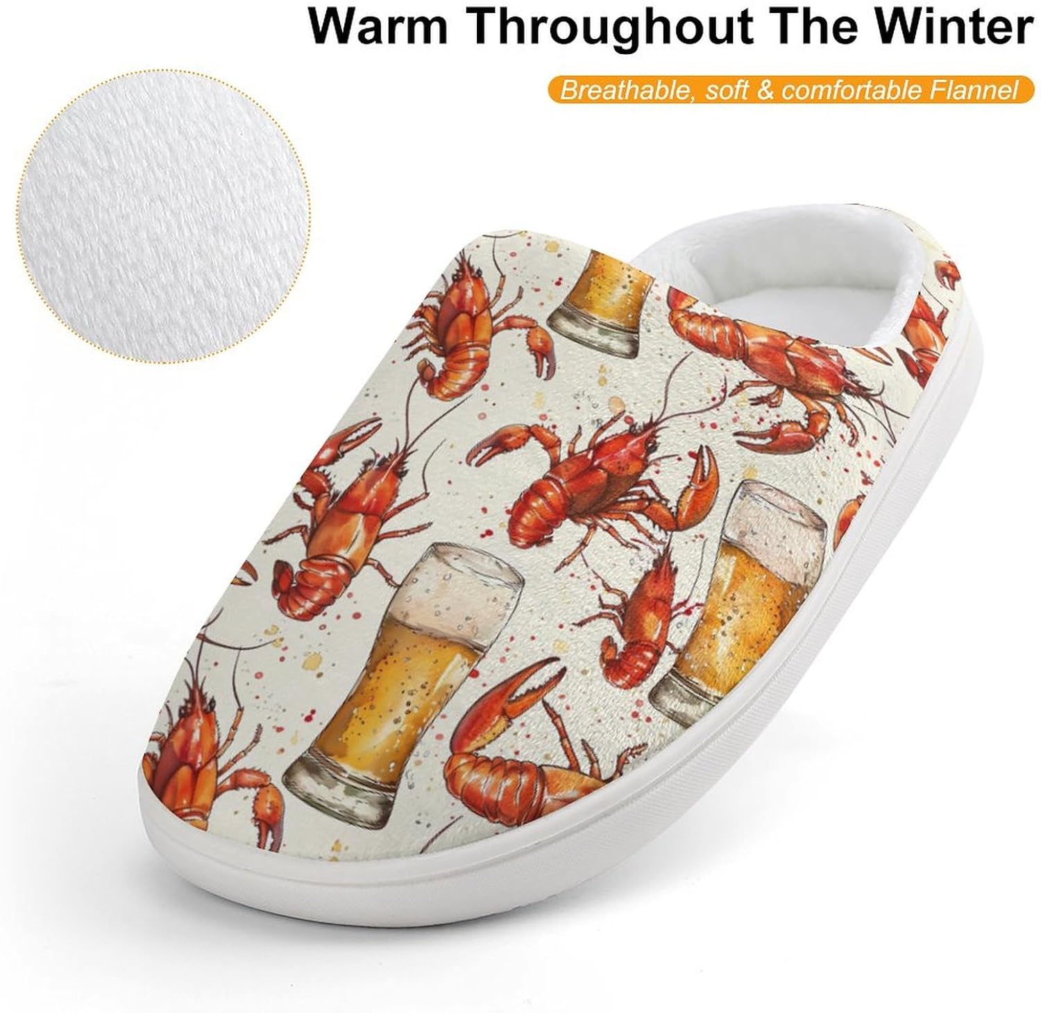 Beer And Crawfish Cute Cotton Slippers Anti-slip House Shoe Slipper Indoor Outdoor