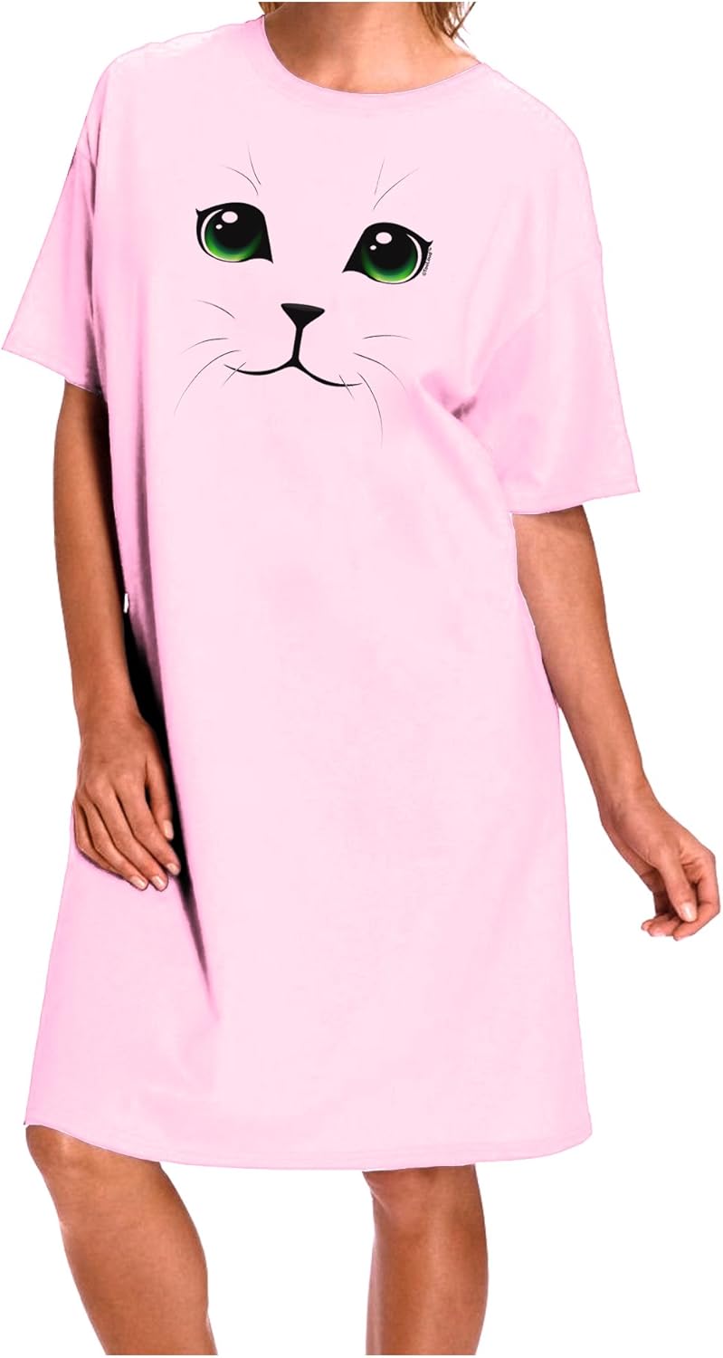 TOOLOUD Cute Cat Face Adult Wear Around Short Sleeve Women's Night Shirt and Dress