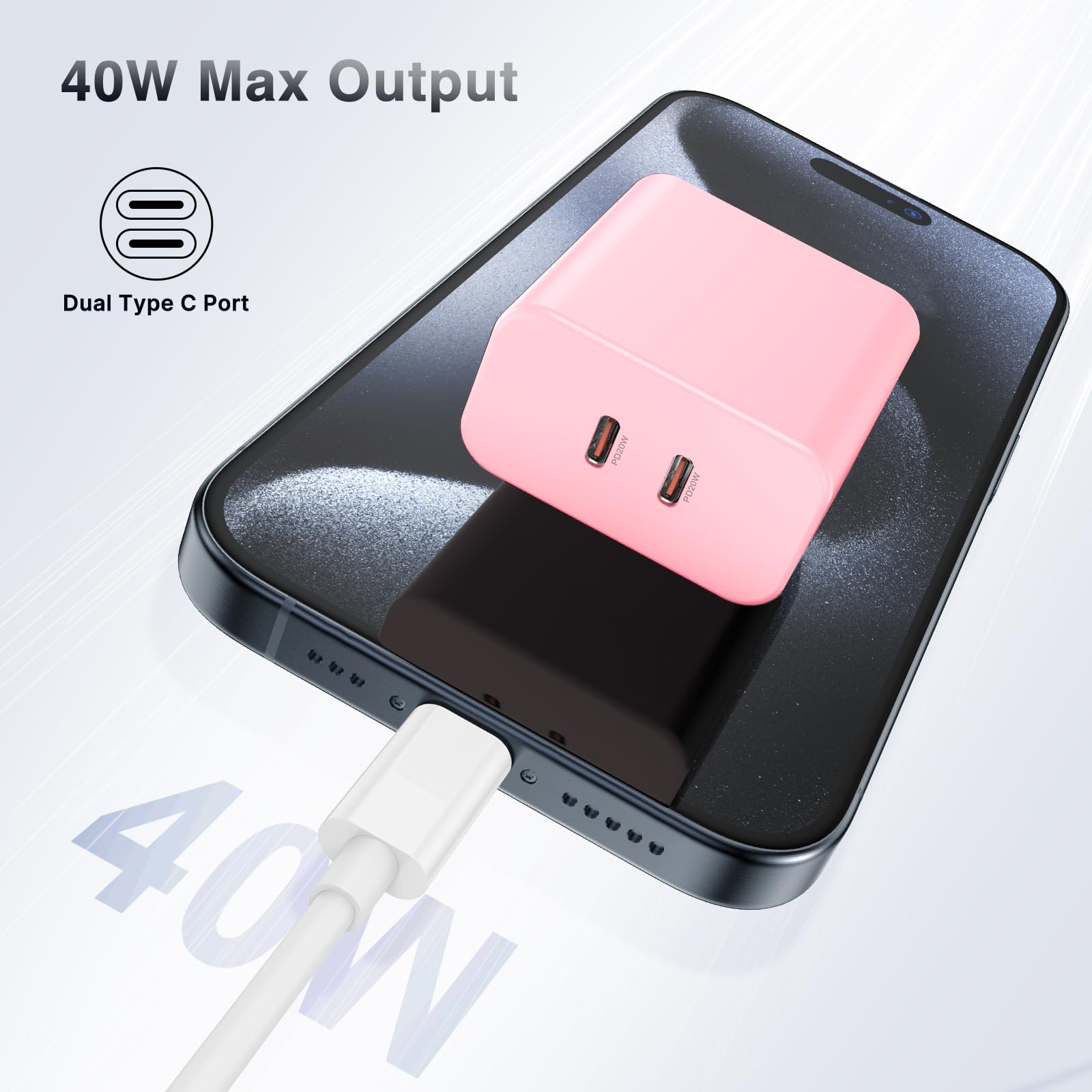 Susnwere 40W Dual USB C Charger Block,2-Port Fast USB-C Power Adapter Wall Charger Plug Type C Charging Block for Laptop Computer & Tablets/Phones iPhone 15/14/13/12/11/X, iPad,Samsung,Google 2 Pack