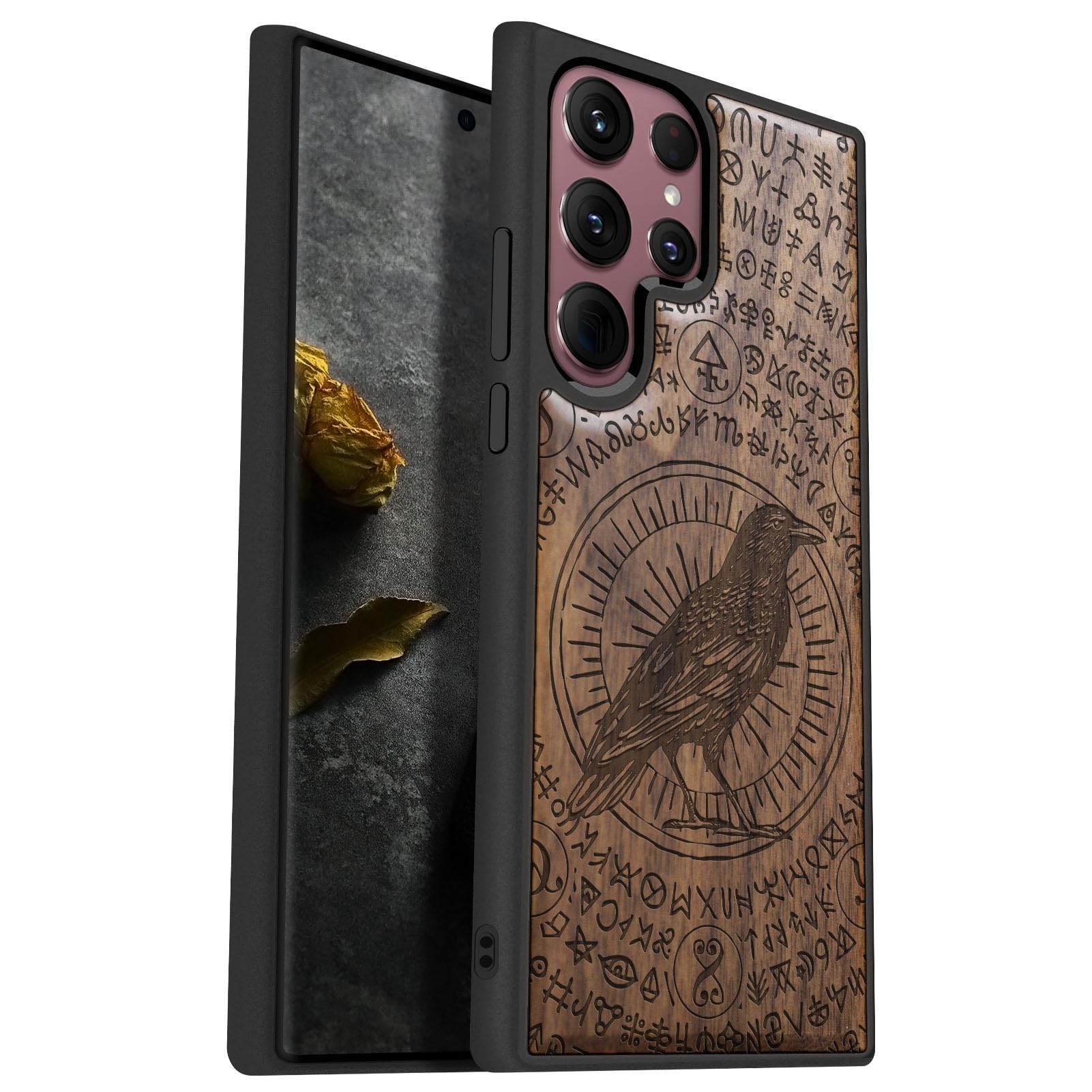 Carveit Wood Case for Galaxy S22 Ultra Case [Natural Wood & Black Soft TPU] Shockproof Protective Cover Unique Wooden Design Compatible with Samsung