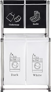 2 Tier Laundry Sorter with 4 Removable Bags for Organizing Clothes - Large Freestanding Laundry Hamper - Laundry Basket for Dirty Clothes in Laundry Room
