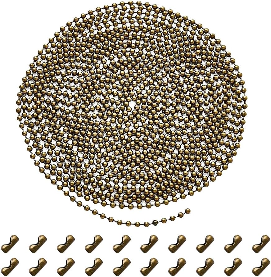 GSHLLO 2.4mm x 5m Ceiling Fan Chain Extender Beaded Ball Pull Chain Extension Light Pull String Replacement Craft Ball Bead Chains with 20 Pcs Connectors for Light Fixtures Black