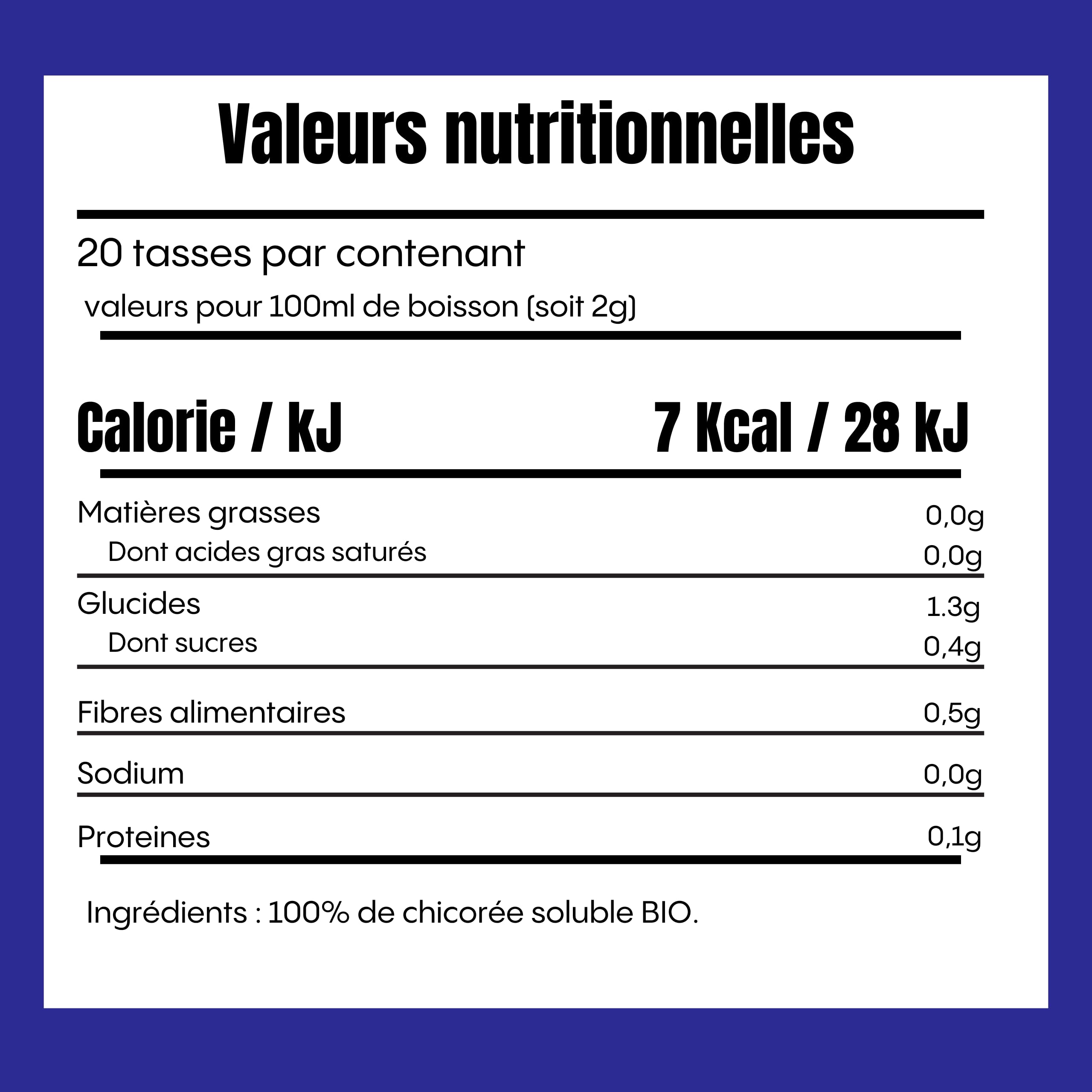Cherico Chicorée bio Nature - Pack de 6 x 80g (≈ 20 tasses par boîte) | Sans caféine, Riche en fibres, Notes toastées et noisette, Fabriquée en France, Soluble