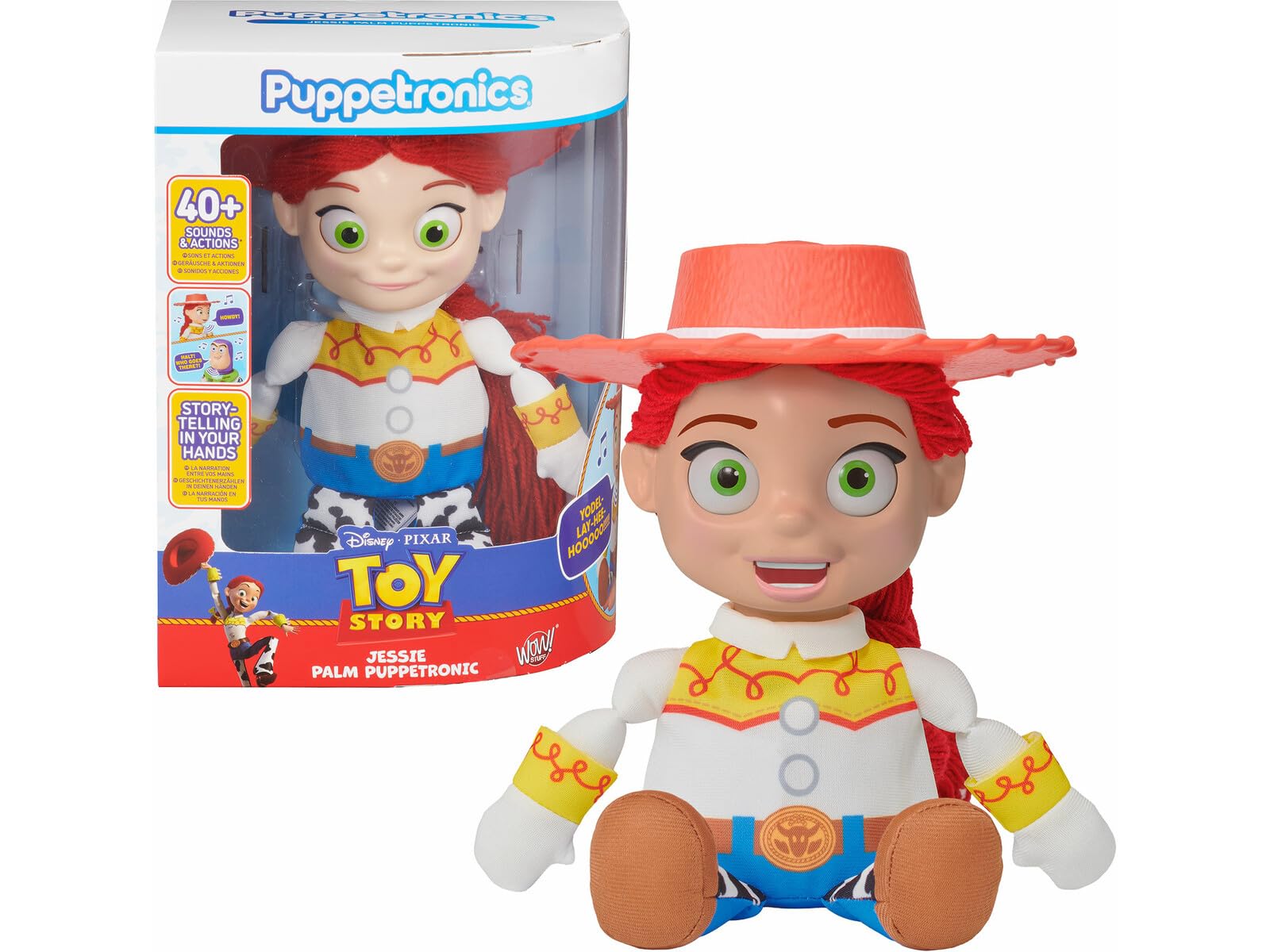 Puppetronic Disney Jessie Interaktywna animatroniczna lalka, głowa i usta z czujnikiem dotykowym, autentyczne dźwięki i technologia Chatty Tech, idealna do odtwarzania Toy Story, Famosa (REY00200)