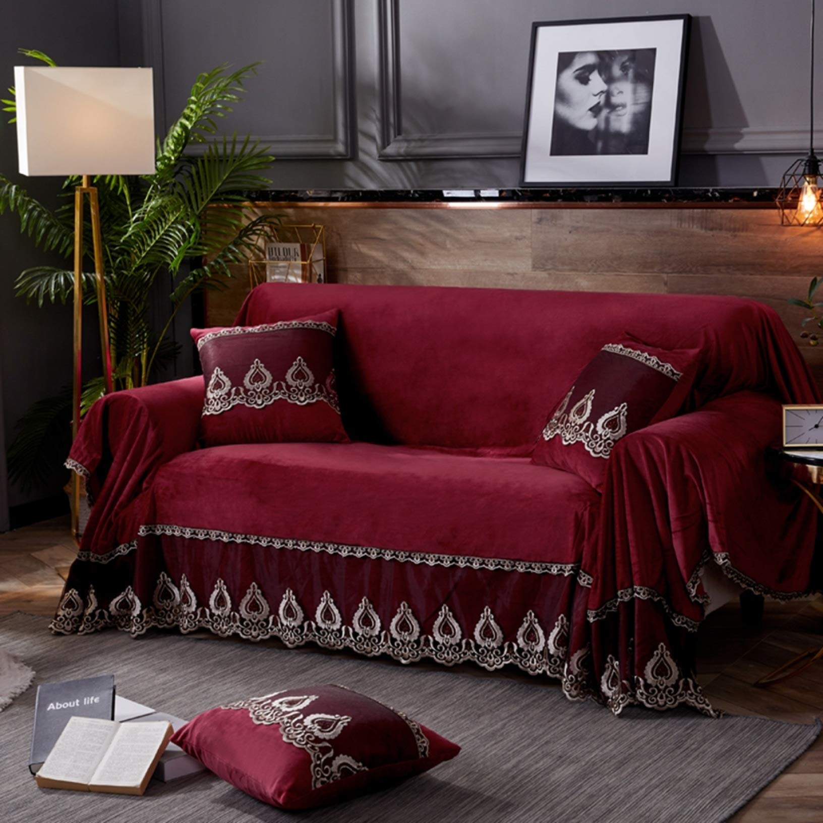 Amazon｜ソファカバー ベロア 無地 防汚 ワインレッド 防塵