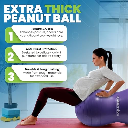 Miniatura 5 de Bintiva Kids Therapy Pelota de Cacahuete - Equipo de Sala Sensorial - Asiento Oscilante para Embarazo - Terapia Física, Yoga, Ejercicio gris