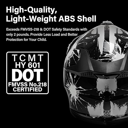 Miniatura 10 de TCMT Casco de motocross para niños y jóvenes, color negro, casco de motocross, motocross, moto de calle, karting, BMX, MX, ATV, casco de cara