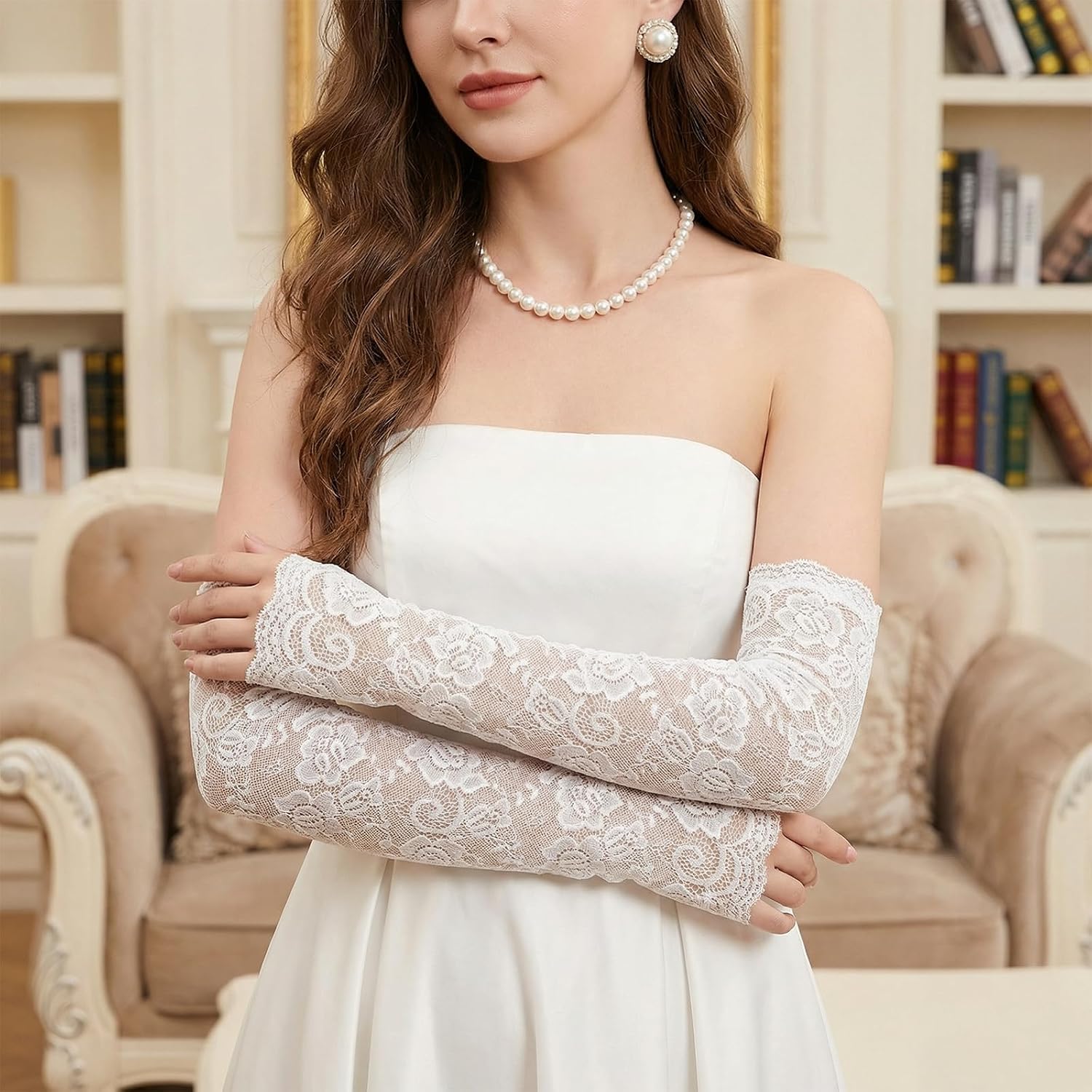 Lace Arm Sleeves 4 Pairs Fingerless Lace Sleeves Floral Hollow Arms Cover Elbow Length Arm Sleeve for Women