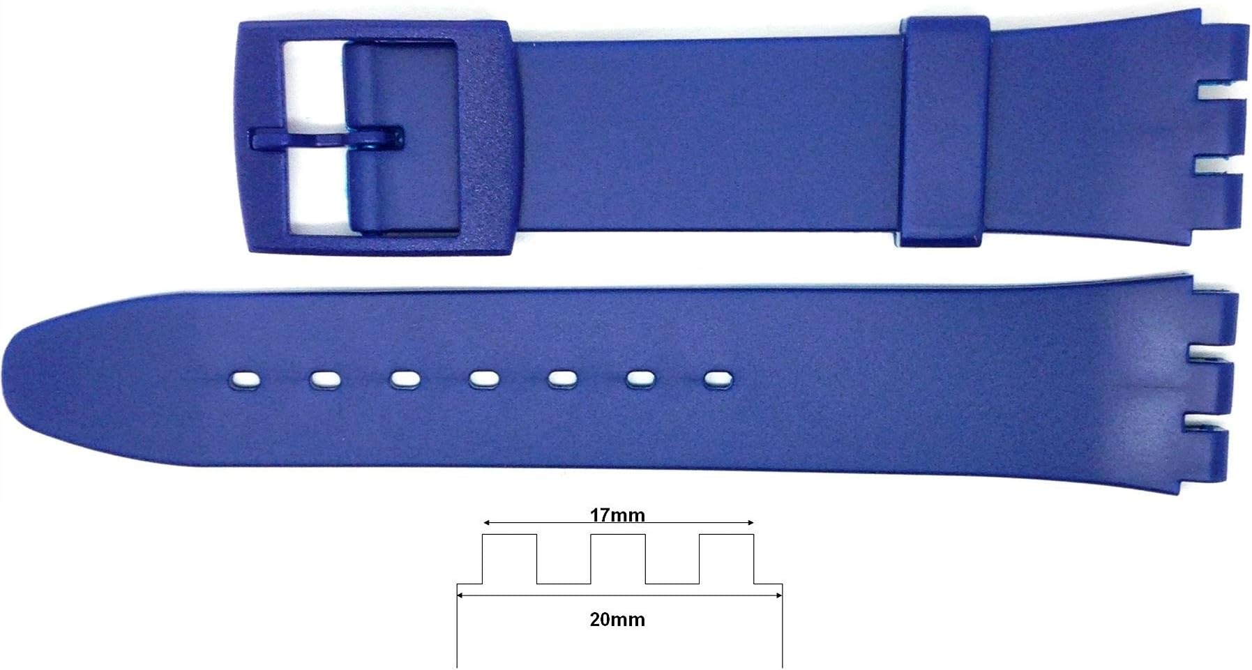 New 17mm (20mm) Sized Resin Strap Compatible for Swatch® Watch - Blue - RG14B