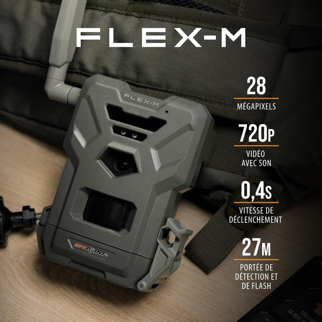 Spypoint Flex-M - Caméra de Surveillance cellulaire – Un Accessoire Indispensable pour Le repérage. sans Wi-FI, avec Vision Nocturne, détection de Mouvement, Photos 28 MP et vidéos 720p avec Son