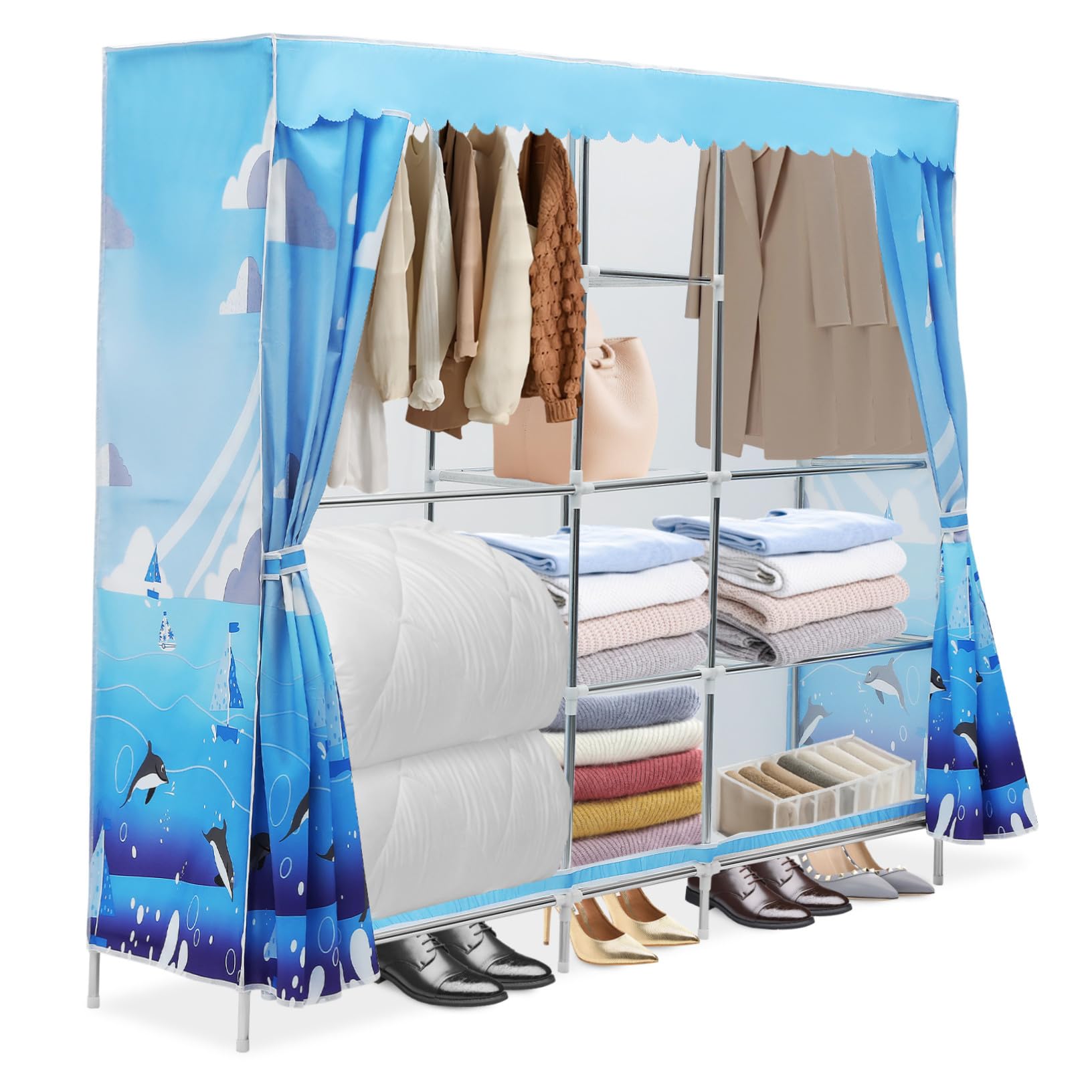iplusmile Armadio in Stoffa Chiuso 201x45x170 Cm, Acciaio Zincato