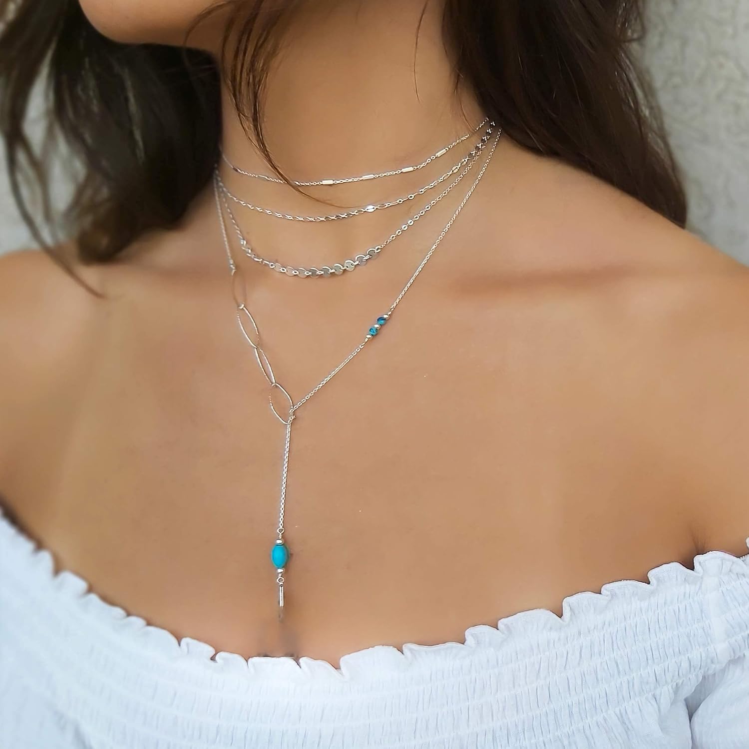 Annika Bella Turquoise Lariat Necklace - Long Drop Y Necklace, Turquoise Jewelry for Women, Oval Links Chain, Adjustable 925 Sterling Silver/Gold Chain - Image 6