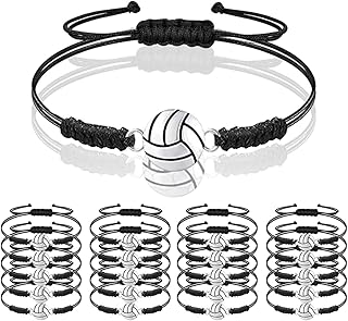 20 Pcs Volleyball Bracelet Sports Charm Bracelet Adjustable Volleyball Charm Bracelet Volleyball Jewelry Braided Rope Bracelet with Charm,Volleyball Gifts for Girl Boy Women Men Teens Team Player Friendship(Black)