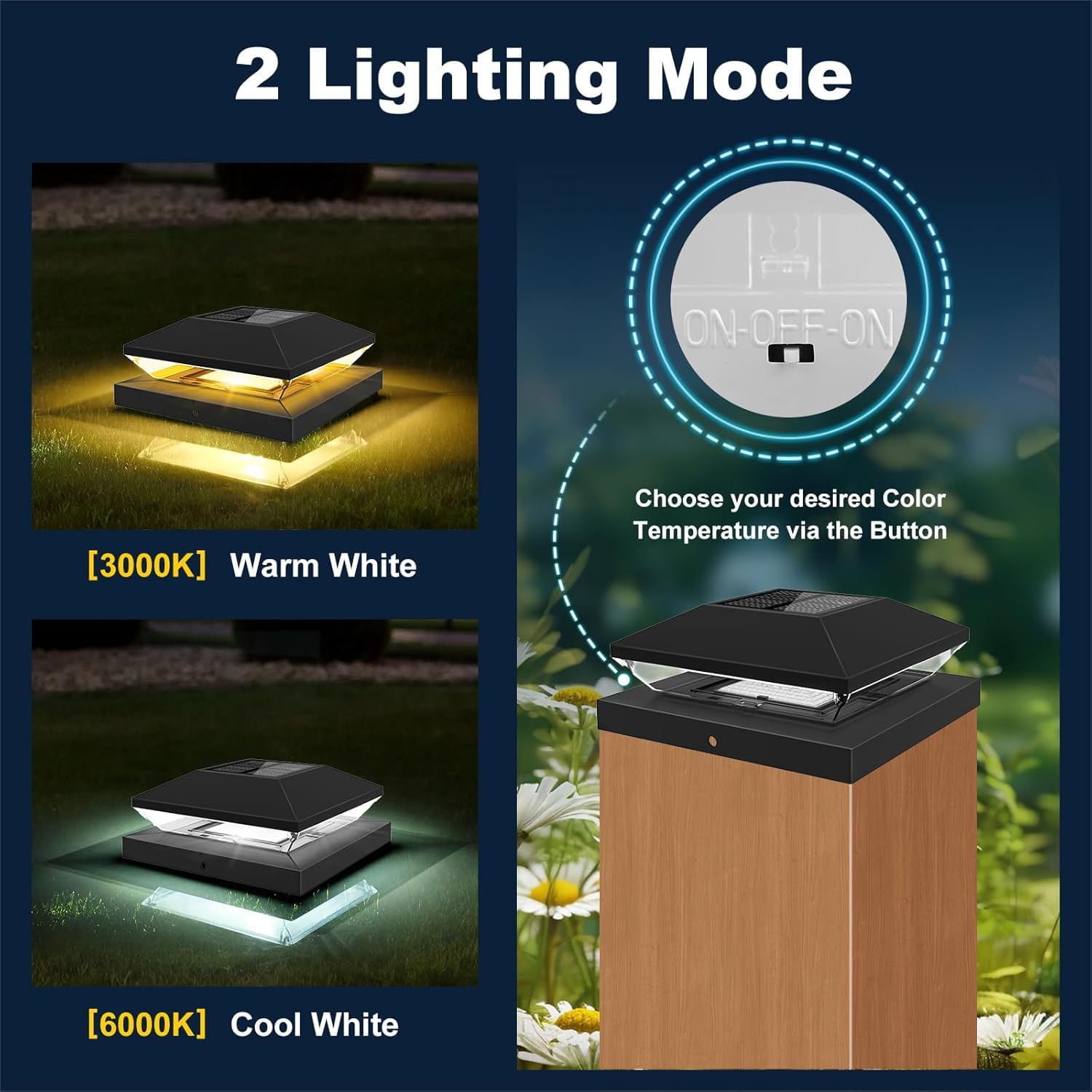 T-SUNUS Pfostenleuchte Solar, Pfostenkappen Solar 9x9 10x10, IP65 Wasserdicht Pfostenlampen Pfostenlichter für Zaunpfosten Hölzerne Pfosten Plattform 4 Stück Warmweiß + Kaltweiß