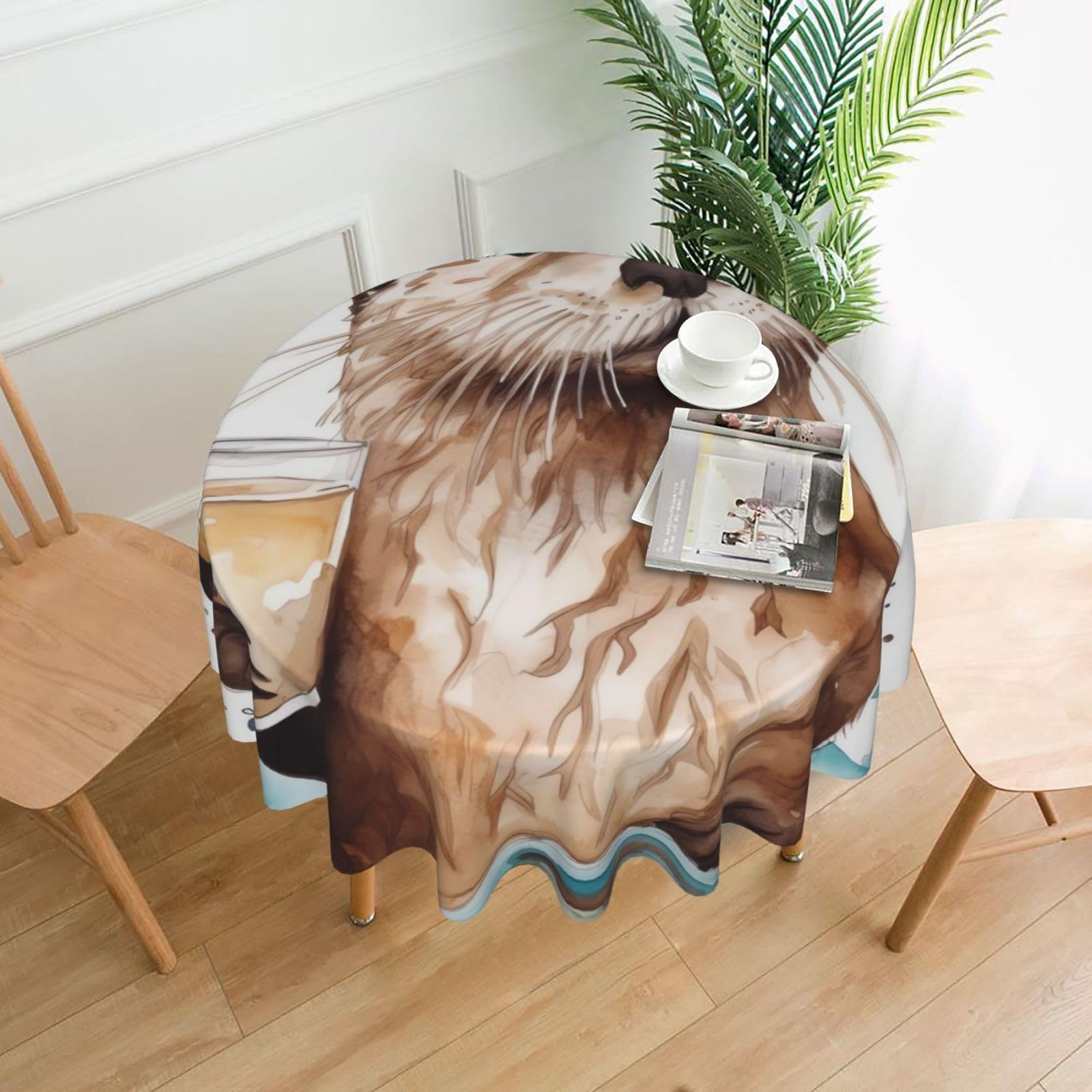 FodPand Sea Otter Tablecloths for Round Tables 60 Inch - Reusable Washable Dining Table Clothes - Stain and Wrinkle Resistant Decorative Fabric Table Cover for Wedding Party