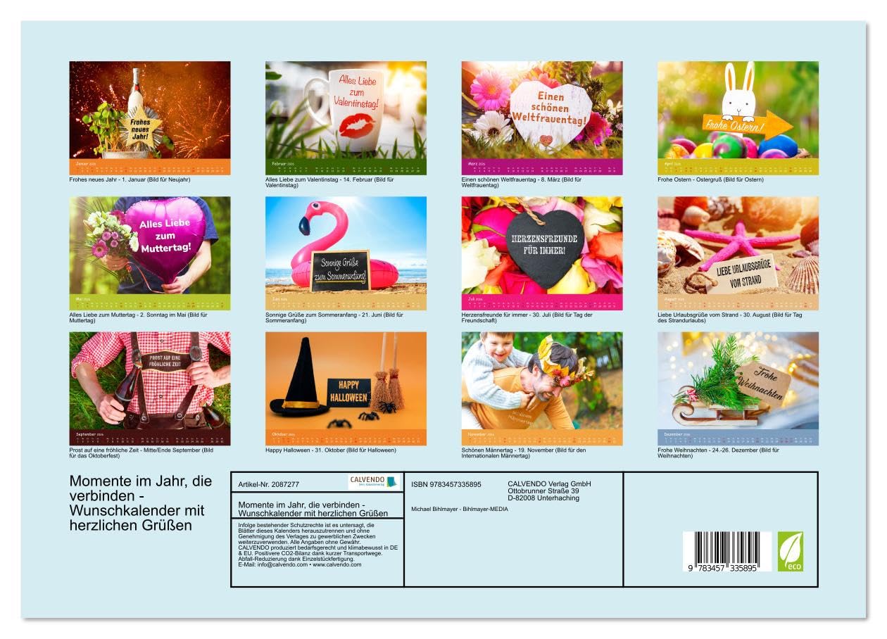 Momente im Jahr, die verbinden - Wunschkalender mit herzlichen Grüßen (hochwertiger Premium Wandkalender 2026 DIN A2 quer), Kunstdruck in Hochglanz: ... Liebe & Glück durchs Jahr (CALVENDO Spass)