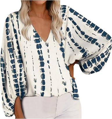 Amazon.com: Blusas y blusas para mujer, estilo casual, cuello en V, manga  de farol, blusa casual : Ropa, Zapatos y Joyería