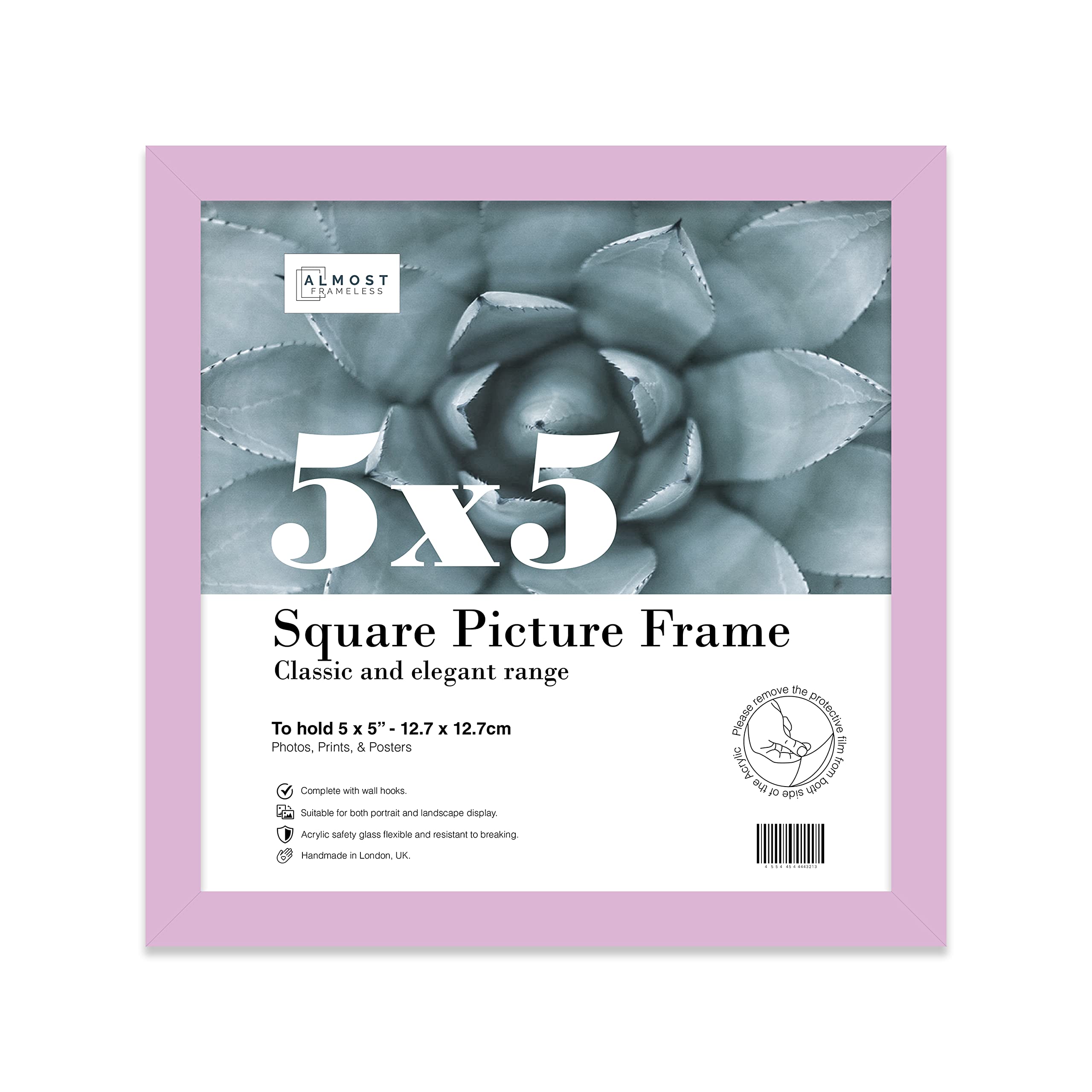5x5 Inch Lilac Square Thin Photo Frame Wall Mountable and Freestanding Thin Picture Frame Standard Square Photograph Size, 5" X 5"(12.7 X 12.7cm)